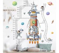 Space Rocket Height Measure Stickers For Kids Bedroom Nursery DIY Wall Decals, Spacecraft Astronaut Measurement Ruler Layout Sticker Children's Room
