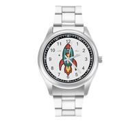 Space Rocket Men's Quartz Watch Stainless Steel Bands Easy Read Minimalist Wristwatches Daily Business