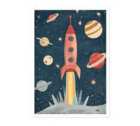 Space Rocket Nursery Prints, Kids Space Poster Baby And Toddler Wall Art Bedroom Decoration For Boy And Girl, A2 (Print Only) - 59.4x42cm