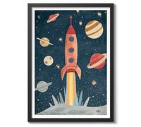 Space Rocket Nursery Prints, Kids Space Poster Baby And Toddler Wall Art Bedroom Decoration For Boy And Girl, A2 (Black Frame) - 62.5x45.1cm