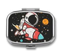 Space Rocket Planet Pill Case Box with 2 Compartment Medicine Vitamin Organizer for Purse Pocket 5.5x4cm