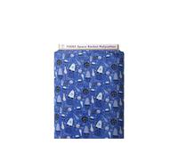 Space Rocket Polycotton Fabric | Spaceship Planets Shooting Star Galaxy Theme | Sold by The Half metre (FS885) (Blue)