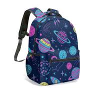 Space Rocket Print 16 Inch Backpack All Over Galaxy Planet Star Constellation Colorful Flat Illustration Travel Daypack Rucksack (06)