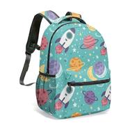 Space Rocket Print 16 Inch Backpack All Over Galaxy Planet Star Constellation Colorful Flat Illustration Travel Daypack Rucksack (08)