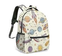 Space Rocket Print 16 Inch Backpack All Over Galaxy Planet Star Constellation Colorful Flat Illustration Travel Daypack Rucksack (02)