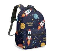 Space Rocket Print 16 Inch Backpack All Over Galaxy Planet Star Constellation Colorful Flat Illustration Travel Daypack Rucksack (12)