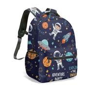 Space Rocket Print 16 Inch Backpack All Over Galaxy Planet Star Constellation Colorful Flat Illustration Travel Daypack Rucksack (10)