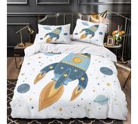 Space Rocket Quilt Cover 3D Print Anti-allergic 3 Pieces Bed Set Hidden Zipper cartoon Space Adventure Duvet Cover Ultra Soft Washable for Adults Kids Teens Women Youth Teenagers King（220x240cm）