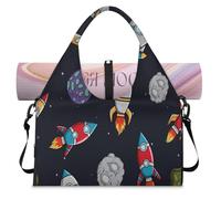 Space Rocket Spaceship Sports Duffel Bag for Women Men Cartoon Weekend Overnight Bag with Shoe Compartment Shoulder Tote Luggage Bag for Yoga Gym Travel