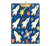 Space rocketing Satellite Star Dark Blue Horizontal clipboards Waterproof for Student Girls Kids Teacher clipboard Tabla para escribir con Clip Size 9 x 12