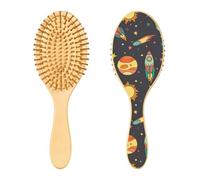 Space Rockets Comet Planets Wooden Hairbrush Paddle Hairbrush Wooden Hair Brushes for Women Wooden Message Brush