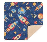 Space Rockets Planets Large Sturdy Baby Playmat for Floor Non-Toxic Foldable Activity Gym Mat for Baby Kids Toddlers Infants, 50'' x 50''tapete de gimnasio para