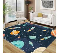 Space Rug - Cartoon Planet Rocket Small Rugs for Bedroom 40x60, Outer Space Kids Nursery Floor Mat Soft Washable Non Slip Indoor Mats, Space Home Decor