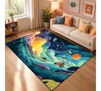 Space Rug for Kids Bedroom, Colourful Starry Sky Planet Rocket Floor Carpet, Soft Washable Non-Slip Area Rug for Boys Girls Room, Playroom, Reading Corner, Living Room Decor(Size:180ⅹ260cm,Color:I)
