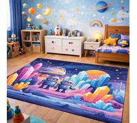 Space Rug for Kids Bedroom, Colourful Starry Sky Planet Rocket Floor Carpet, Soft Washable Non-Slip Area Rug for Boys Girls Room, Playroom, Reading Corner, Living Room Decor(Size:160ⅹ230cm,Color:O)