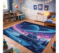 Space Rug for Kids Bedroom, Colourful Starry Sky Planet Rocket Floor Carpet, Soft Washable Non-Slip Area Rug for Boys Girls Room, Playroom, Reading Corner, Living Room Decor(Size:40ⅹ60cm,Color:P)