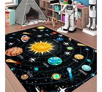 Space Rugs Educational Learning Large Size Solar System Carpet Kids Rugs for Bedroom Boys Space Area Rug Living Bedroom Dining Room Decor Crystal Polyester Area Rug Door Mats, 3'×4'