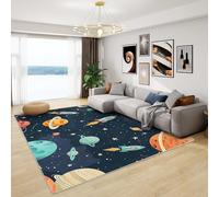 Space Rugs for Kids Bedroom - Boys Space Rug, Rocket Planet Rugs for Living Room Bedroom, Washable Non Slip Soft Square Carpet, Patterned Area Rugs & Home Decor 120x120 cm