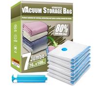 Space Saver Bags, Pack of 7 Jumbo Vacuum Storage Bags, Compressed Sealer Bags Storage for Clothes, Comforters, Beddings and Blankets with Hand Pump
