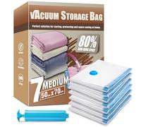 Space Saver Bags, Pack of 7 Medium Vacuum Storage Bags, Compressed Sealer Bags Storage for Clothes, Comforters, Beddings and Blankets with Hand Pump