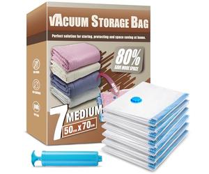 Space Saver Bags, Pack of 7 Medium Vacuum Storage Bags, Compressed Sealer Bags Storage for Clothes, Comforters, Beddings and Blankets with Hand Pump