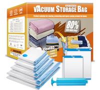 Space Saver Bags, Vacuum Storage Bags, Compressed Sealer Bags Storage for Clothes, Comforters, Beddings and Blankets with Hand Pump (12 Combo)