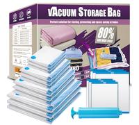 Space Saver Bags, Vacuum Storage Bags, Compressed Sealer Bags Storage for Clothes, Comforters, Beddings and Blankets with Hand Pump (18 Combo)