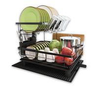 Space-saving 2-tier dish drying rack with drip tray, swivel spout, utensil holder and more, Perfect for small kitchen counters and keeping things neat