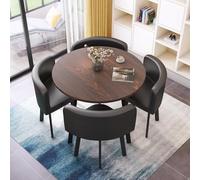 Space-Saving 4-Piece Dining Set with Round Table Easy Assembly Kitchen & Dining Room Furniture Modern Office Reception Lounge Decor Perfect for Living Room & Dining Area