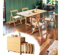 Space-Saving 51.2in Folding Dining Table with 4 Upholstered Chairs - Solid Fruit Wood, Perfect for Dining Halls, Balconies & Small Spaces, Stylish Butterfly Design