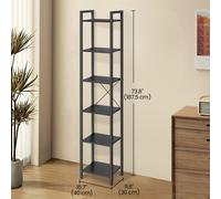 Space-Saving 6-Tier Bookshelf for Small Rooms, Ebony Black