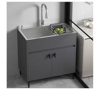 Space-Saving 77cm Pull-Out Kitchen Sink with Cabinet Soap Dispenser & Retractable Basket Grey Bathroom Sink (31.5"x17.7"x30.3") - Efficient Storage Solution