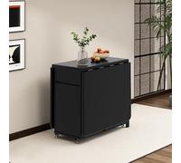 Space-Saving Black Folding Dining Table on Wheels - 130CM Solid Wood Drop Leaf Table for Small Apartments, Multi-Purpose Workstation, Ideal for Flats, Homes & Tiny Living Spaces