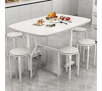 Space-Saving Butterfly Folding Dining Set for 4 - Adjustable Drop Leaf Table with 360° Wheels & 4 Chairs Compact Design for Small Spaces (White 120x70cm)