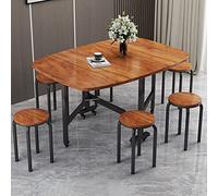 Space-Saving Butterfly Folding Dining Set for 4 - Adjustable Drop Leaf Table with 360° Wheels Includes 1 Table & 4 Chairs Brown 120x70cm - Perfect for Small Spaces