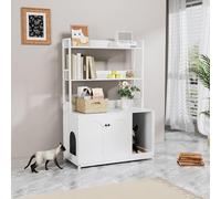 Space-Saving Cat Litter Box Enclosure - 52" Hidden Cat Washroom Cabinet with 2 Storage Shelves, Wooden Indoor Entryway Organizer, Mark Pad, Modern Home Furniture, White