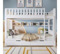 Space-Saving Children's Bunk Bed with Safe 3-Step Ladder, Versatile Storage Bed with Under-Bed Sliding Drawers, 198L x 98W x 152H cm, White Aosom UK