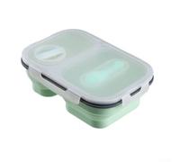 Space Saving Collapsible Lunch Box, Sealed Silicone Food Container with Dividers, Eco Friendly Foldable Meal Box, Green