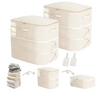 Space Saving Compression Storage Bags, 2 Pack Large Compression Packing Cubes, 3-Layer Space Saver Bags, Compress 136L to 68L for Comforters, Clothes, Pillow, Blankets, Bedding, Moving, Dorm, Beige