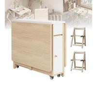 Space Saving Dining Table(1.2/1.5m), Folded Footprint:0.15㎡, Storage Drawers + Silent Universal Wheel, With 2-4 Solid Wood Dining Seat, for Family Small Space Use,1.2m+2Chair,C