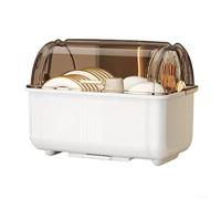 Space-Saving Dish Drying Rack Having Removable Drain Tray Sealed Lid Spacious Compartments for Plates Bottles Cutlery - Plastic Kitchen Storage Organizer 35 X 24 X 24 Cm White(White)