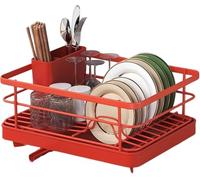 Space-saving Dish Drying Rack With Auto-drain, Easy To Install Kitchen Counter Rack, Stable Dish Rack With Cutlery Holder - Grey, Perfect For Small Spaces Red