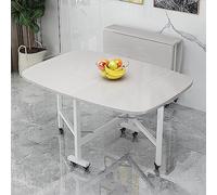 Space-Saving Drop Leaf Dining Table Folding Kitchen Table with Round Edges Wood Rectangular Design Mobile Butterfly Table on Wheels White 100x60cm