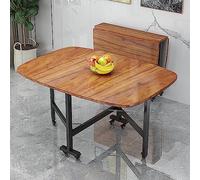 Space-Saving Drop Leaf Dining Table - Kitchen Folding Table with Round Edges Butterfly Design Moveable Wheels Wooden Rectangular Table (Brown 120x70cm)
