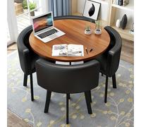Space Saving Faux Marble Round Dining Table Set for 4 Metal Chairs for Kitchen Office & Conference Stylish Home & Apartment Furniture.