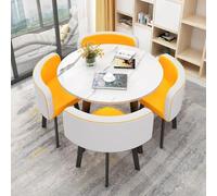 Space Saving Faux Marble Round Dining Table Set for 4 Modern Metal Chairs Stylish Kitchen & Office Conference Table for Home & Apartment Use