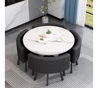 Space Saving Faux Marble Round Dining Table Set for 4 Stylish Metal Chairs Ideal Kitchen & Office Conference Table for Home & Apartment Use