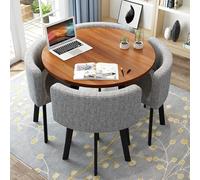 Space Saving Faux Marble Round Dining Table Set for 4 Stylish Metal Chairs Perfect Kitchen & Office Conference Table for Home & Apartment Use