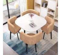 Space Saving Faux Marble Round Dining Table Set for 4 with Metal Chairs Ideal for Kitchen Office and Apartment Conference Use - Stylish & Functional