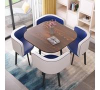 Space Saving Faux Marble Round Dining Table Set for 4 with Metal Chairs Ideal Kitchen Office & Conference Furniture for Home & Apartment Use